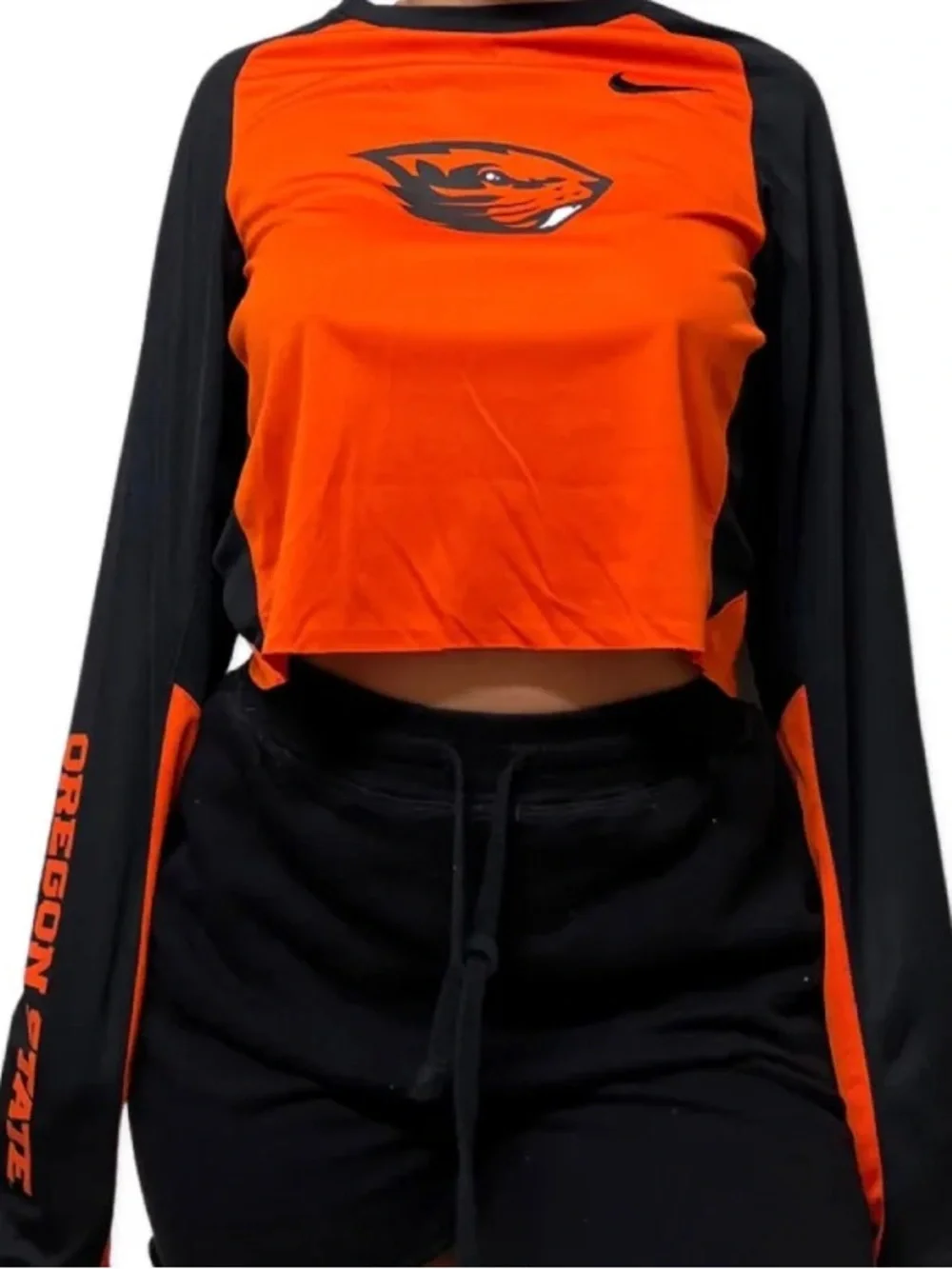 Nike Orange & Black Oregon State Women's Long-Sleeve Crop Top